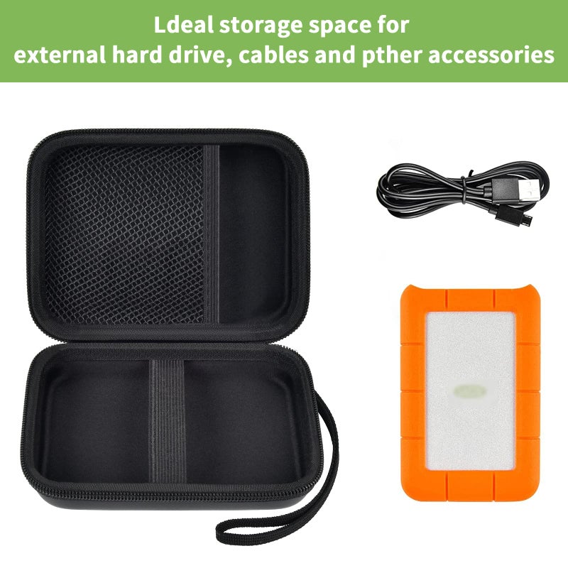 ALKOO حافظة متوافقة مع قرص صلب خارجي لا سي Rugged Mini سعة 1TB/ 2TB/ 4TB/ 5TB، حامل تخزين للأقراص الصلبة لأجهزة ماك وPC وكابل USB 3.0 2.0 وبطاقات SD (أسود) - Image 2