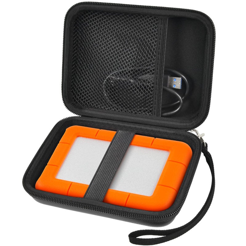 ALKOO حافظة متوافقة مع قرص صلب خارجي لا سي Rugged Mini سعة 1TB/ 2TB/ 4TB/ 5TB، حامل تخزين للأقراص الصلبة لأجهزة ماك وPC وكابل USB 3.0 2.0 وبطاقات SD (أسود) - Image 1