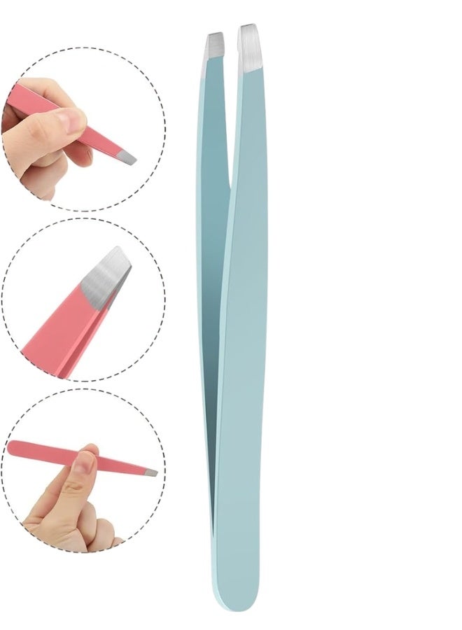 ملقط شعر برأس مائل من الستانلس ستيل لإزالة شعر الحواجب والوجه بتصميم مطبوع 9.5 سم - Image 1