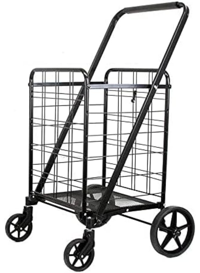 GREATBUYS Fold-able Shopping Trolley Push Cart With Wheels, Folding Collapsible Grocery Storage Cart, Utility Transit Hand Cart for Daily Use, Black 60kg Max Load  - Image 5