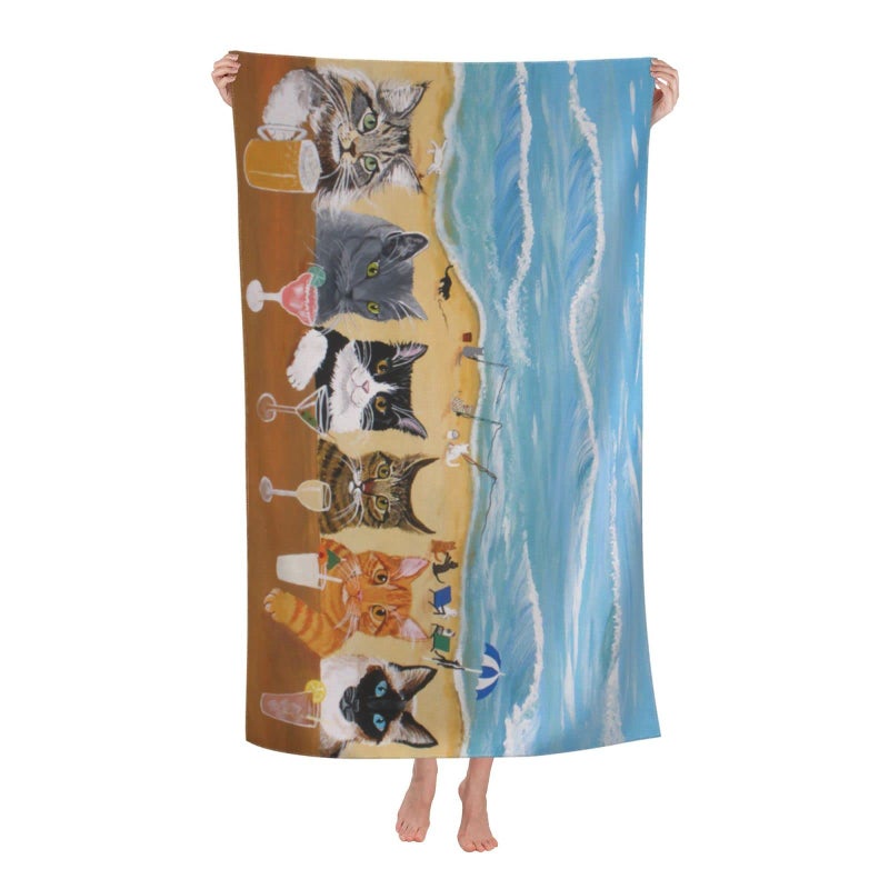 Cat Microfiber Beach Towel for Women Adults Cute Personalized Oversized Quick Dry Sand Free 30x 60