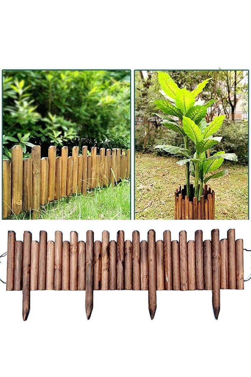 LINGWEI Wooden Garden Edging Border Fence Wood Panels with Interlocking Stakes Brown 120x30cm - Image 2