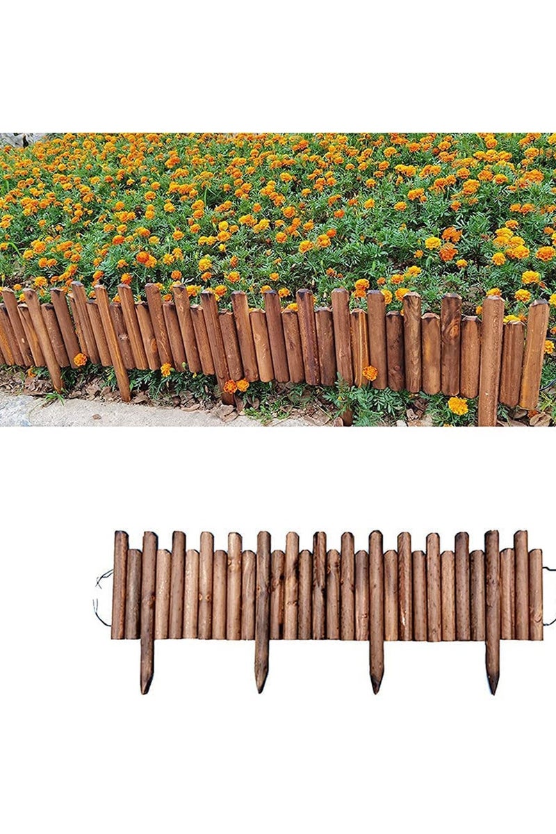 LINGWEI Wooden Garden Edging Border Fence Wood Panels with Interlocking Stakes Brown 120x30cm - Image 3