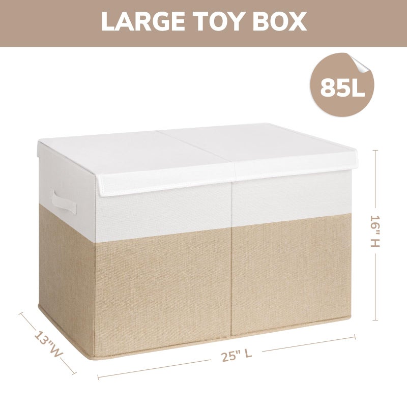 INDRESSME Large Toy Box with Lid, Collapsible Toy Storage Organizer Chest with Divider, Foldable Toy Bin for Kids Boys Girls Playroom Nursery Bedroom Living Room 25"x16"x13" (Beige & White) - Image 4