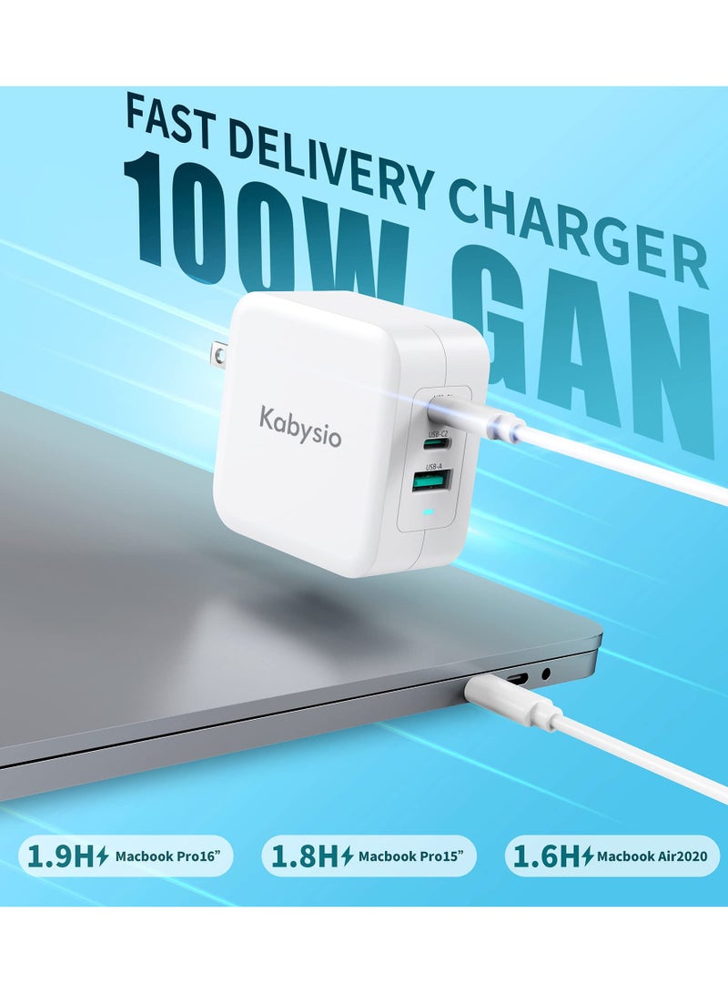 100W USB 3-port جيم شاحن سريع غان محول الطاقة ، متوافق مع ماك بوك برو 16 / 15 / 14 / 13 بوصة كمبيوتر محمول / غالاكسي S23 الترا / اي فون 15 / 14 الهاتف الذكي S22 ( بدون كابل ) - Image 3