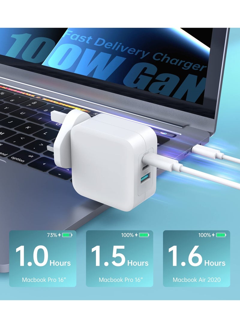 100W USB 3-port جيم شاحن سريع غان محول الطاقة ، متوافق مع ماك بوك برو 16 / 15 / 14 / 13 بوصة كمبيوتر محمول / غالاكسي S23 الترا / اي فون 15 / 14 الهاتف الذكي S22 ( بدون كابل ) - Image 4