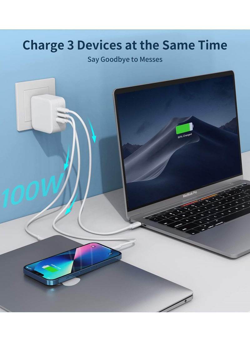 100W USB 3-port جيم شاحن سريع غان محول الطاقة ، متوافق مع ماك بوك برو 16 / 15 / 14 / 13 بوصة كمبيوتر محمول / غالاكسي S23 الترا / اي فون 15 / 14 الهاتف الذكي S22 ( بدون كابل ) - Image 5