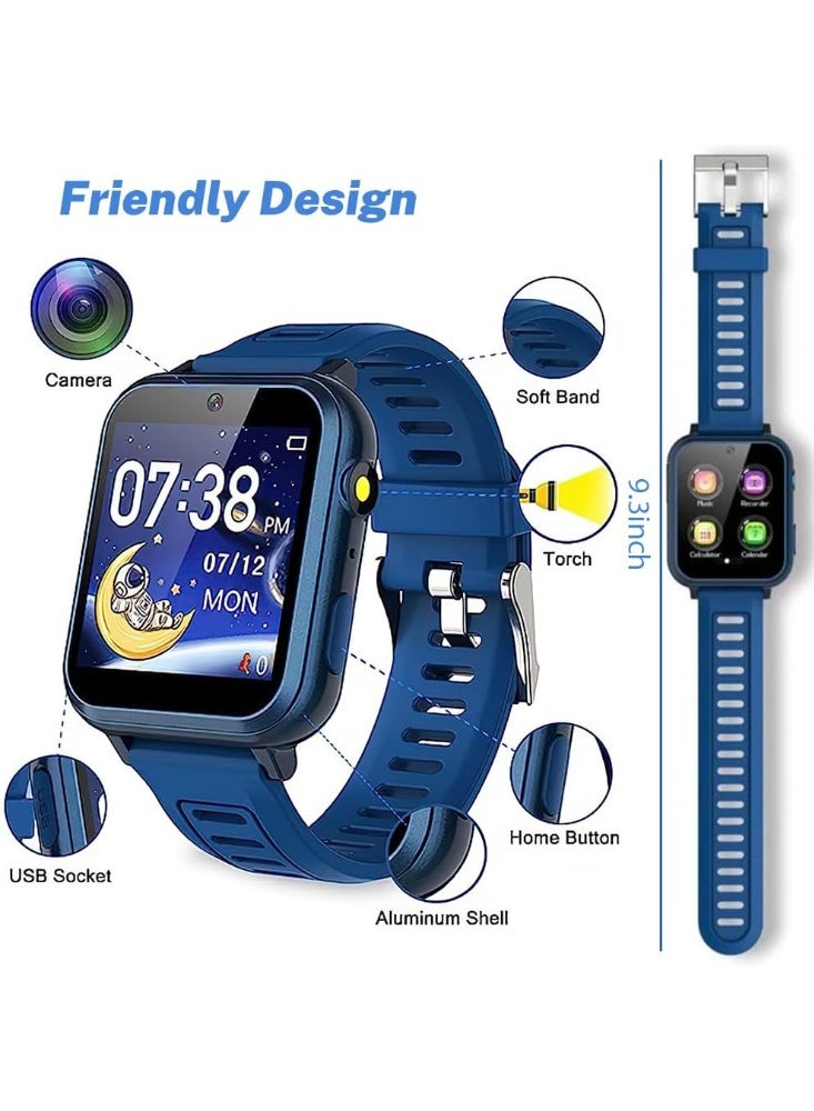 ZAICA Smart Watch for Kids with HD Touch Screen Video Camera Games Music Player Pedometer Alarm Flashlight 12 24 Hour Format No SIM Card Needed for Boys Girls Ages 5 to 12 Blue - Image 5