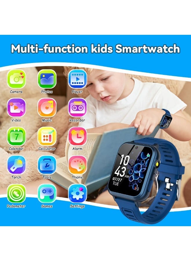 ZAICA Smart Watch for Kids with HD Touch Screen Video Camera Games Music Player Pedometer Alarm Flashlight 12 24 Hour Format No SIM Card Needed for Boys Girls Ages 5 to 12 Blue - Image 2