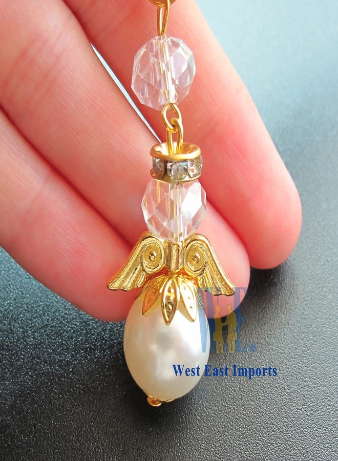 Artist Unknown Angel Design Keychain Favors (12 PCS) Pearl Crystal Keychain Ring Baptism Party Favor Christening Gold Chain - Image 3