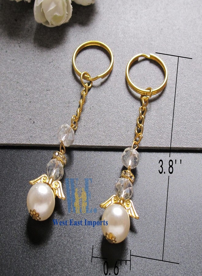 Artist Unknown Angel Design Keychain Favors (12 PCS) Pearl Crystal Keychain Ring Baptism Party Favor Christening Gold Chain - Image 2