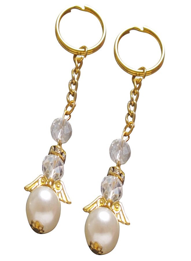 Artist Unknown Angel Design Keychain Favors (12 PCS) Pearl Crystal Keychain Ring Baptism Party Favor Christening Gold Chain - Image 1
