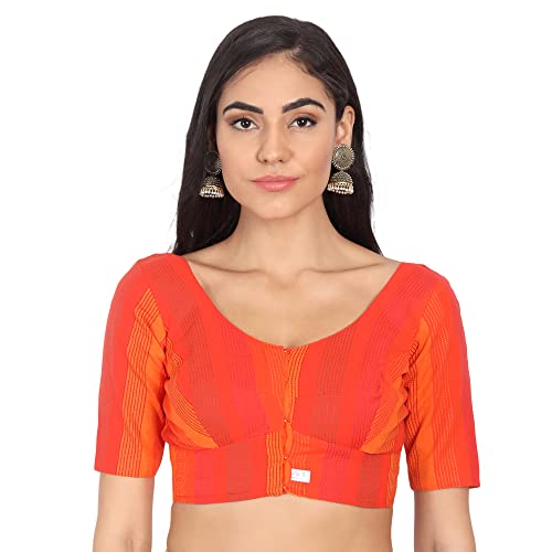 JISB Women's Cotton Geometric Half Sleeve Blouse (JISB00612_Orange_46) - Image 1