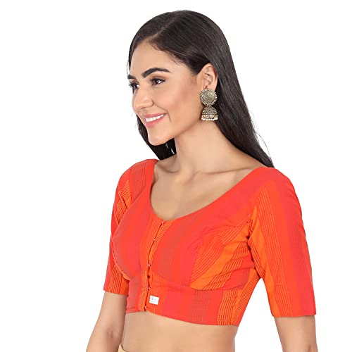 JISB Women's Cotton Geometric Half Sleeve Blouse (JISB00612_Orange_46) - Image 2