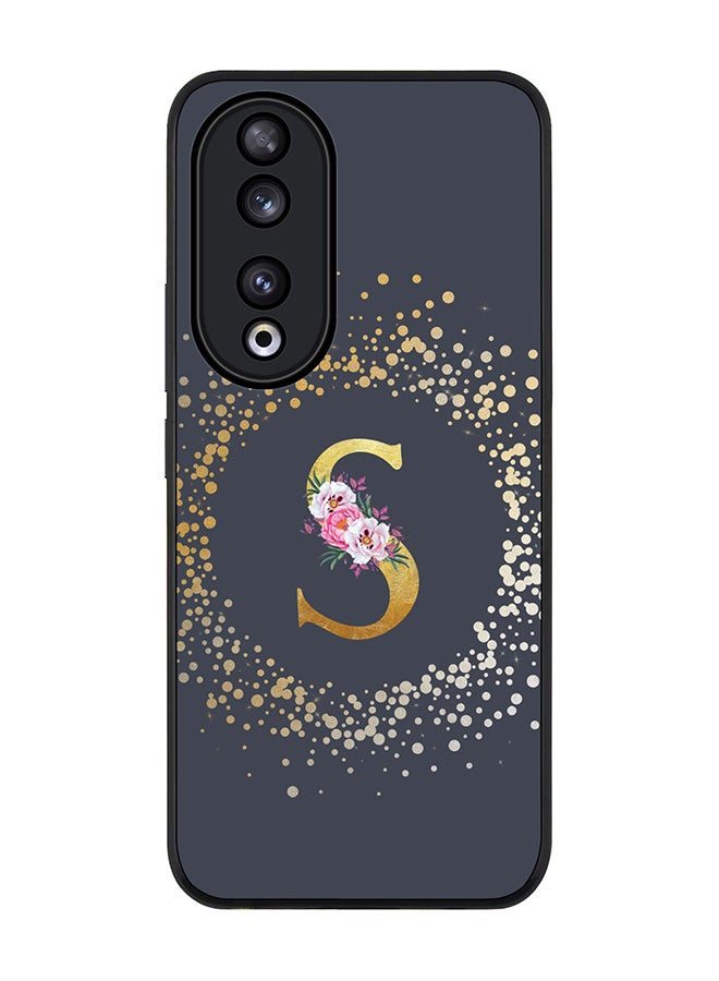Stylizedd Rugged Black edge case for Honor 90 5G, Slim fit Flexible Anti Drop Thin Cover - Custom Monogram Initial Letter Floral Pattern Alphabet - S  (Grey ) - Image 1