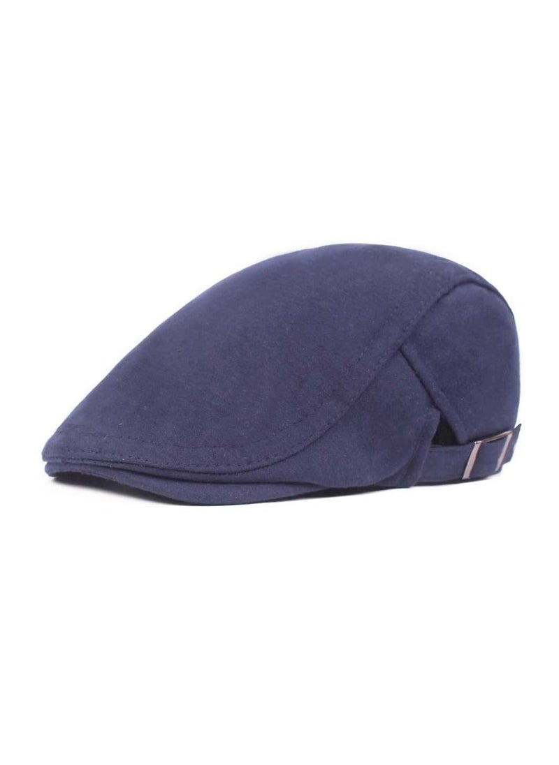 Loquat Woolen Cap Beret Literary Retro Adjustment Button Navy Blue 