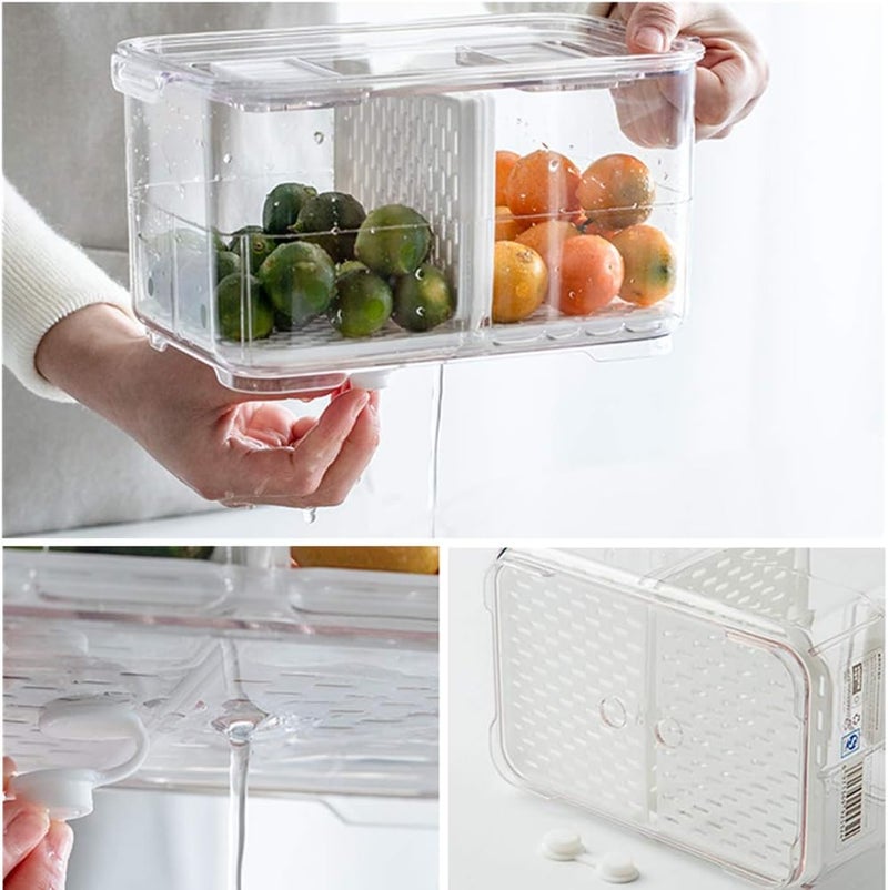 SANNO Fridge Food Storage Container Storage Containers, Produce Saver with Lids and Vents,Vegetable Fruit Storage Containers Stackable Salad Lettuce Keeper for Refrigerator，set of 2 - Image 5