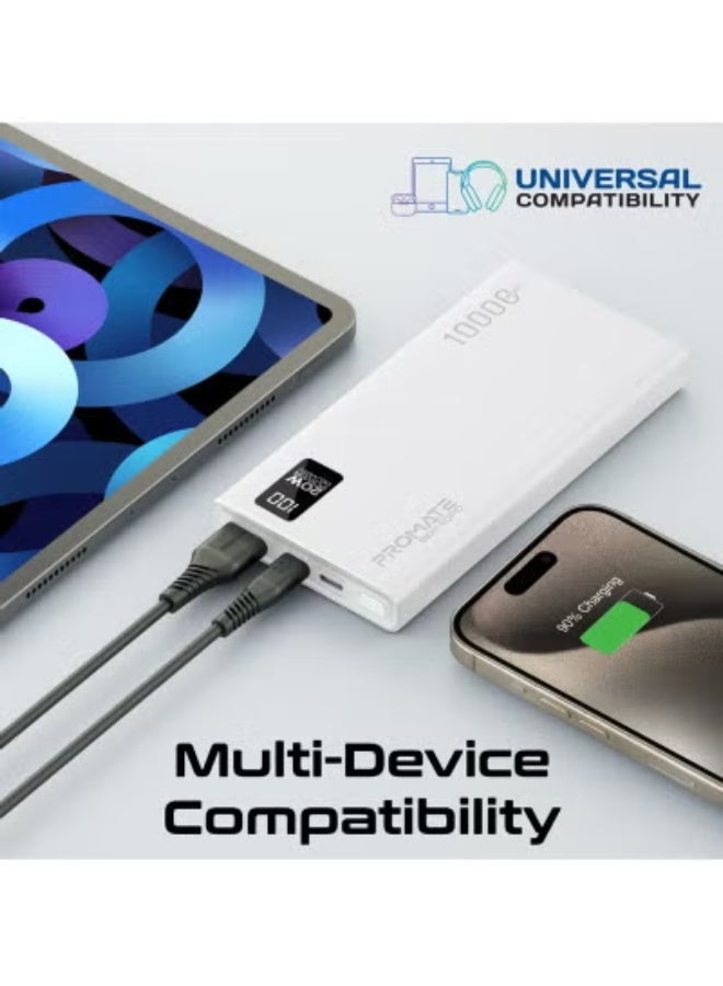 TIGER Bolt-10PD 10000mAh Ultra-Slim Fast Charging Power Bank with 20W USB-C PD Input/Output, QC 3.0 Dual USB Ports, LCD Battery Display, Smart Safety Protection for Smartphones, Tablets & Devices – Compact & Portable Charger – White - Image 2