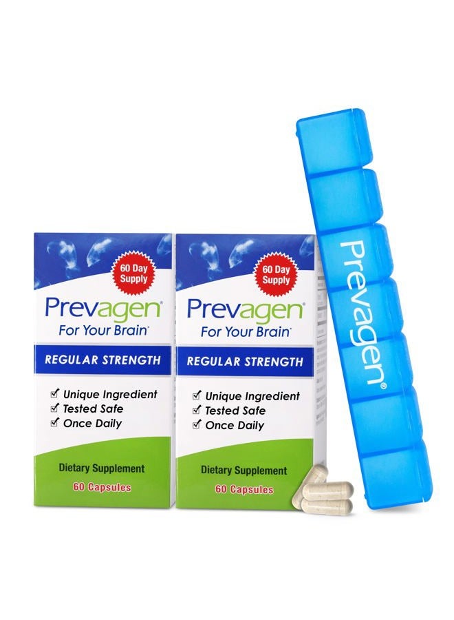 Prevagen Regular Strength 10mg, 60 Capsules |2 Pack| with Apoaequorin & Vitamin D and 7-Day Pill Minder - Image 1