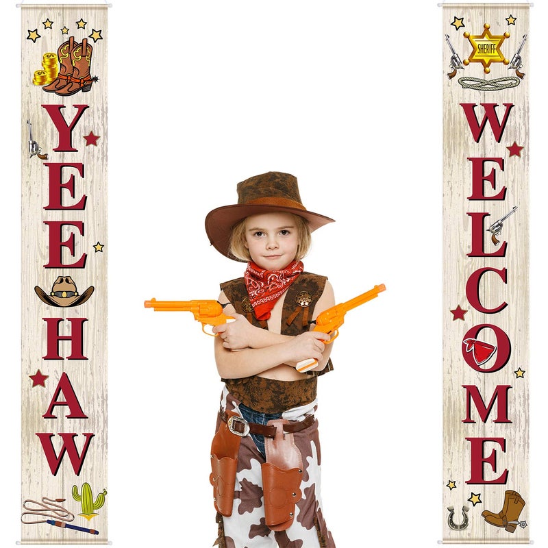 Blulu Western Cowboy Themed Party Decorations Wild West Party Favors Country Cowboy Door Banner Yee Haw Welcome Banner Porch Sign Rodeo Decorations for Western Birthday