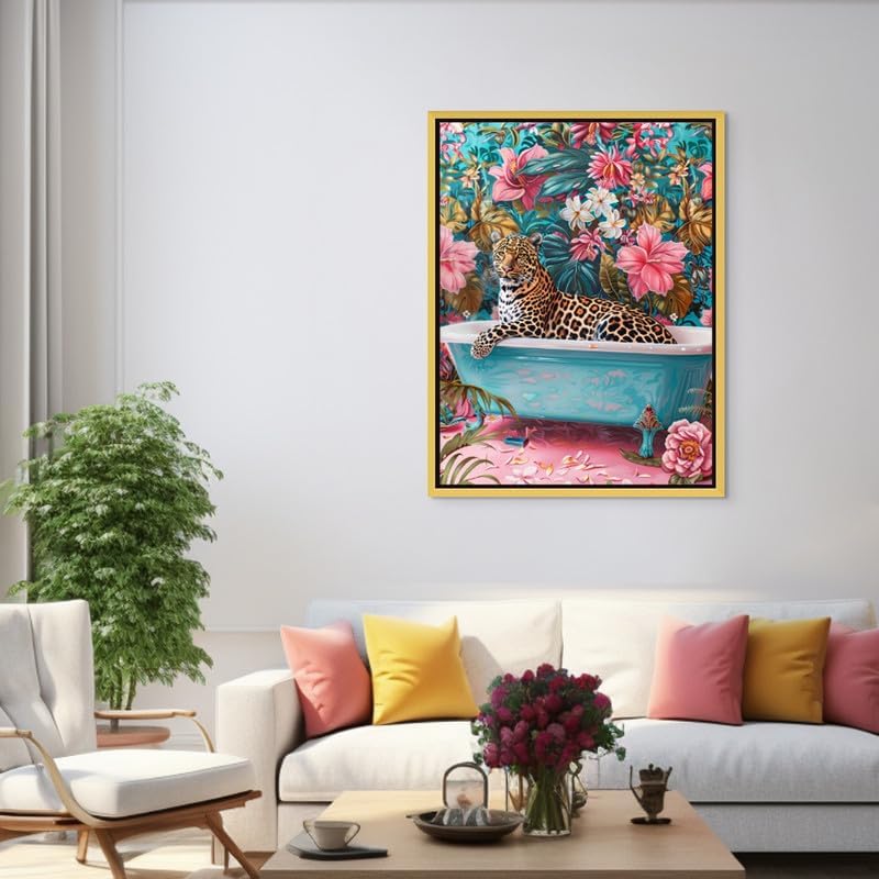 Art Decor Framed Canvas Wall Art of Colorful Leopard Pop Art Portrait Wild Animal Floral and Foliage Art Print Wall Décor for Office Home Living Room Bedroom Gifting 30x40cm - Image 3