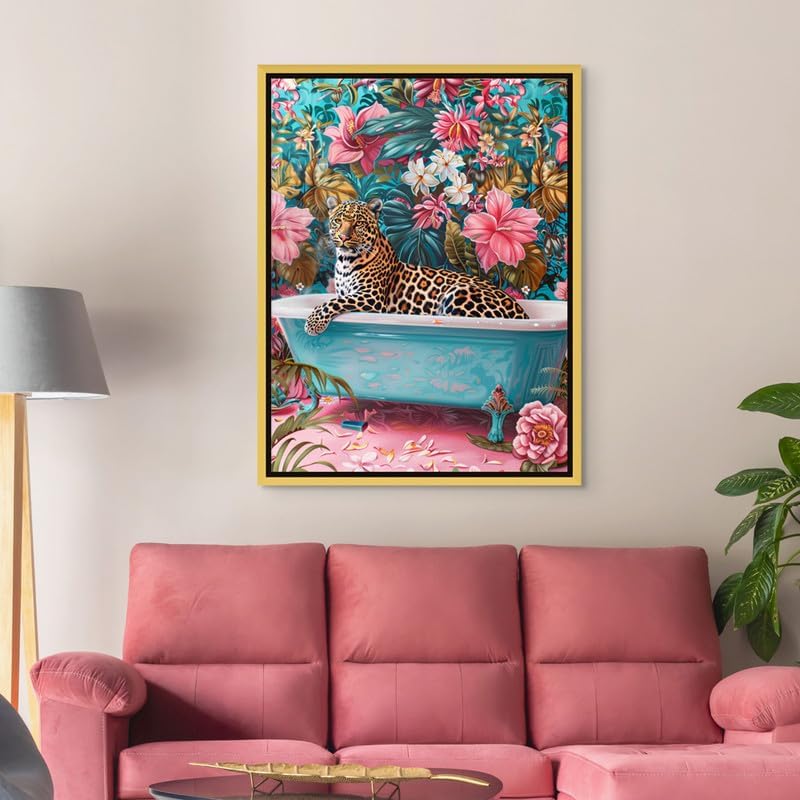 Art Decor Framed Canvas Wall Art of Colorful Leopard Pop Art Portrait Wild Animal Floral and Foliage Art Print Wall Décor for Office Home Living Room Bedroom Gifting 30x40cm - Image 2