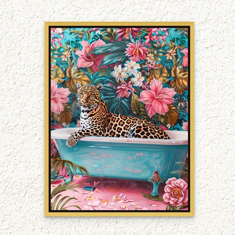 Art Decor Framed Canvas Wall Art of Colorful Leopard Pop Art Portrait Wild Animal Floral and Foliage Art Print Wall Décor for Office Home Living Room Bedroom Gifting 30x40cm - Image 1