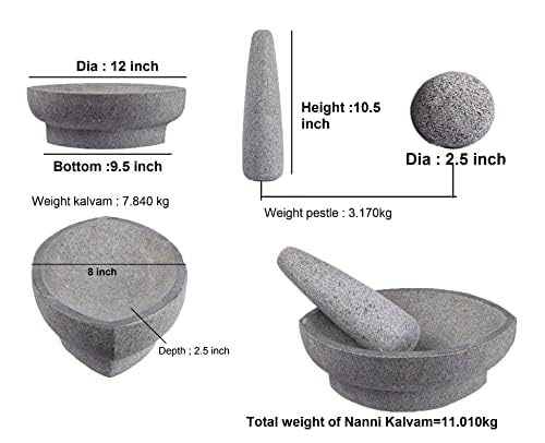 Village Decor Village Decor Black stone Mortar PestleNanni Kalvam Unpolished  - Image 2