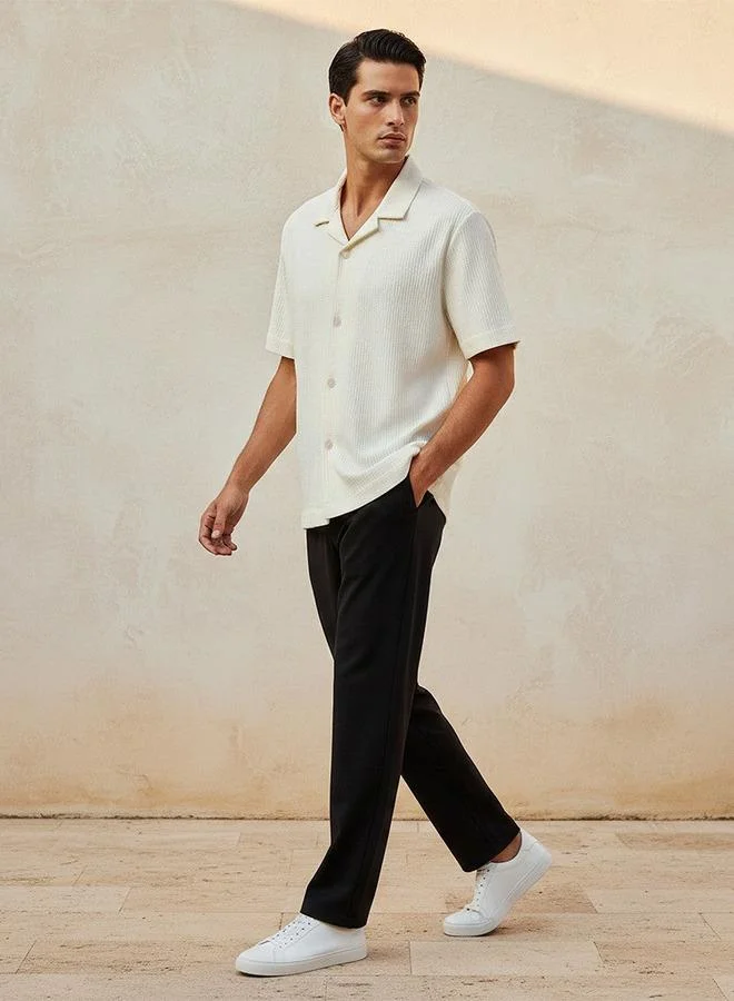 Iconic Beige Iconic Regular Fit Camp Collar Textured Short Sleeves Shirt for Men | Best Price UAE
