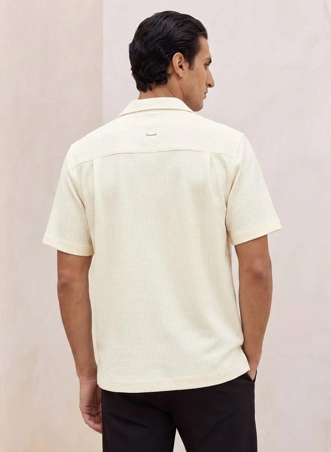 Iconic Beige Iconic Regular Fit Camp Collar Textured Short Sleeves Shirt for Men | Best Price UAE