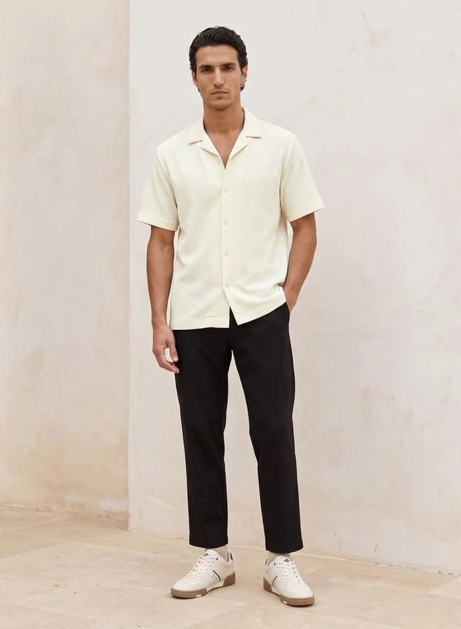 Iconic Beige Iconic Regular Fit Camp Collar Textured Short Sleeves Shirt for Men | Best Price UAE