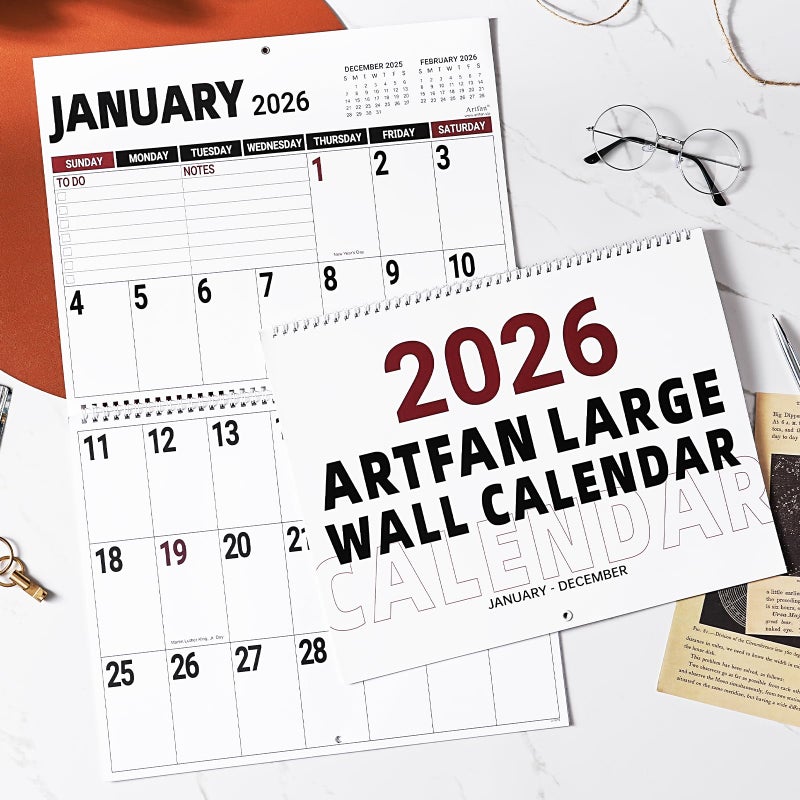 Artfan 2026 Wall Calendar - 2026 Large Wall Calendar, Jan. 2026 - Dec. 2026, 14.7'' x 23.2''(Open), Big Calendars 2026, 12 Months Jumbo Large Print 2026 Calendar, 14.7'' x 11.6''(Close), Twin-Wire Binding - Image 3