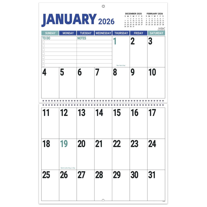 Artfan 2026 Wall Calendar - 2026 Large Wall Calendar, Jan. 2026 - Dec. 2026, 14.7'' x 23.2''(Open), Big Calendars 2026, 12 Months Jumbo Large Print 2026 Calendar, 14.7'' x 11.6''(Close), Twin-Wire Binding - Image 1
