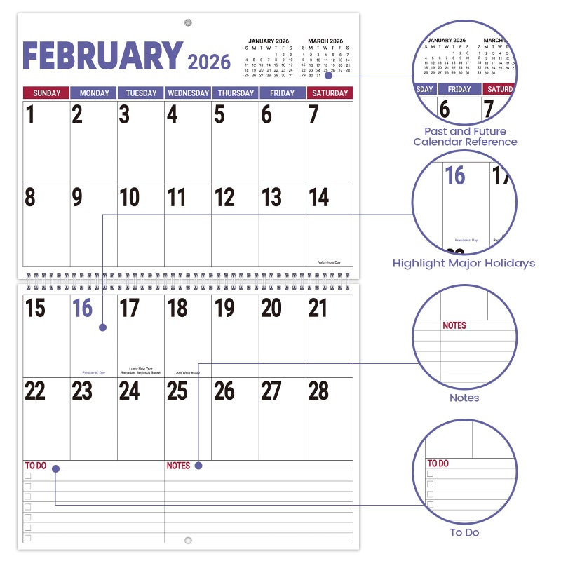 Artfan 2026 Wall Calendar - 2026 Large Wall Calendar, Jan. 2026 - Dec. 2026, 14.7'' x 23.2''(Open), Big Calendars 2026, 12 Months Jumbo Large Print 2026 Calendar, 14.7'' x 11.6''(Close), Twin-Wire Binding - Image 5