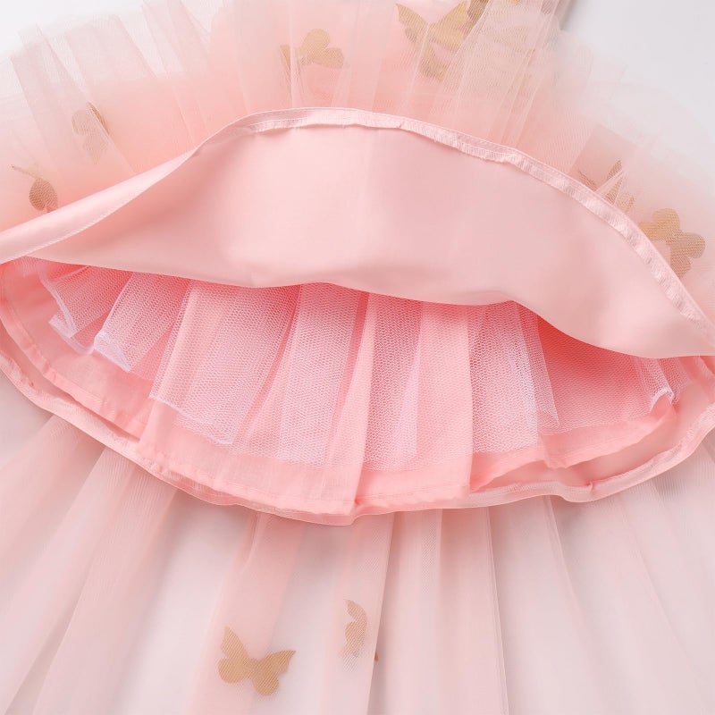 IDOPIP Flower Girl Butterfly High Low Tutu Dress for Kids Baby First Communion Wedding Party Dresses Toddler Little Princess Pageant Birthday Baptism Tulle Dresses Pink + Gold Butterfly 2-3 Years - Image 2