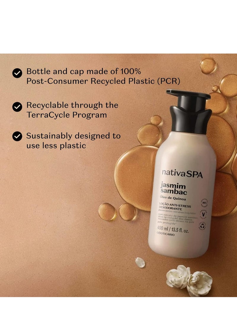 NATIVA SPA O BOTICÁRIO Nativa SPA by O Boticario Jasmin Sambac Anti-Stress Body Lotion, Fragranced Moisturizer Enriched with Purified Quinoa Drops to Boost Hydration, 13.5 Ounce (400ml) - Image 4
