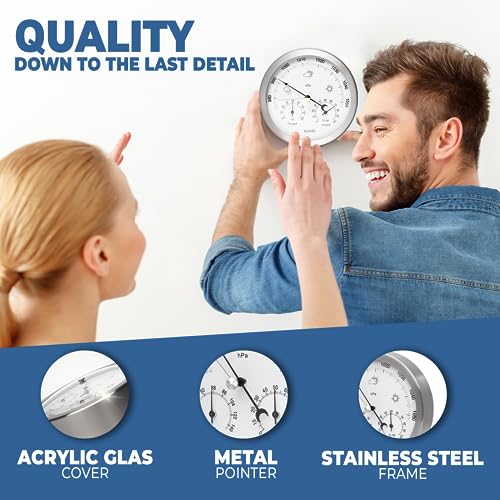 MAVORI® 3in1 Weather Station Analog - Barometer, Hygrometer & Thermometer for Indoor - Ø 13,5cm Stainless Steel Frame with Acrylic Glass - Great Barometers for Home - Barometric Pressure Gauge - Image 4