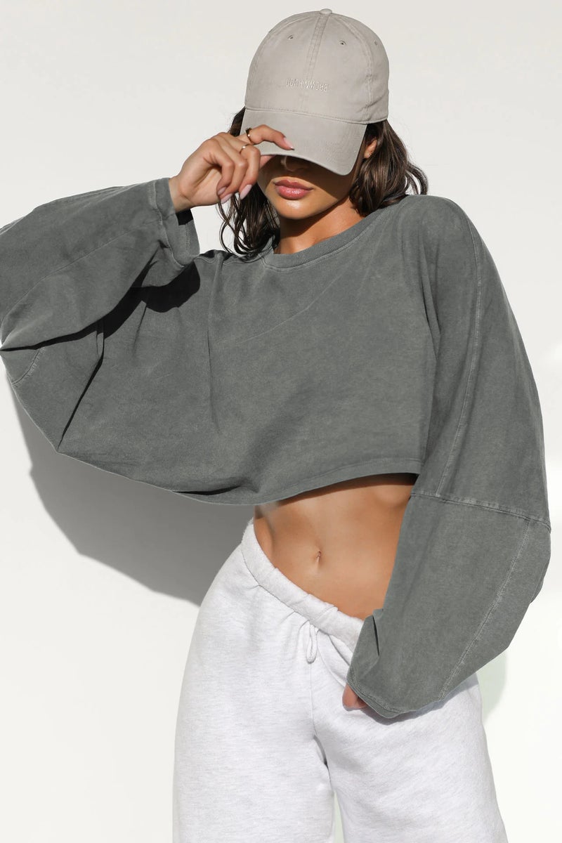 2024 Navel Crewneck Sweater Women'S Short Sports Base Shirt T-Shirt Knitted Shirt Long Sleeve Top - Image 1
