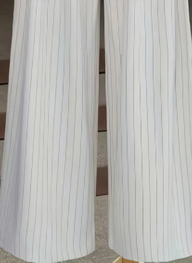 Take Two  White Striped High Rise Wide Leg Pants for Women | Best Price UAE