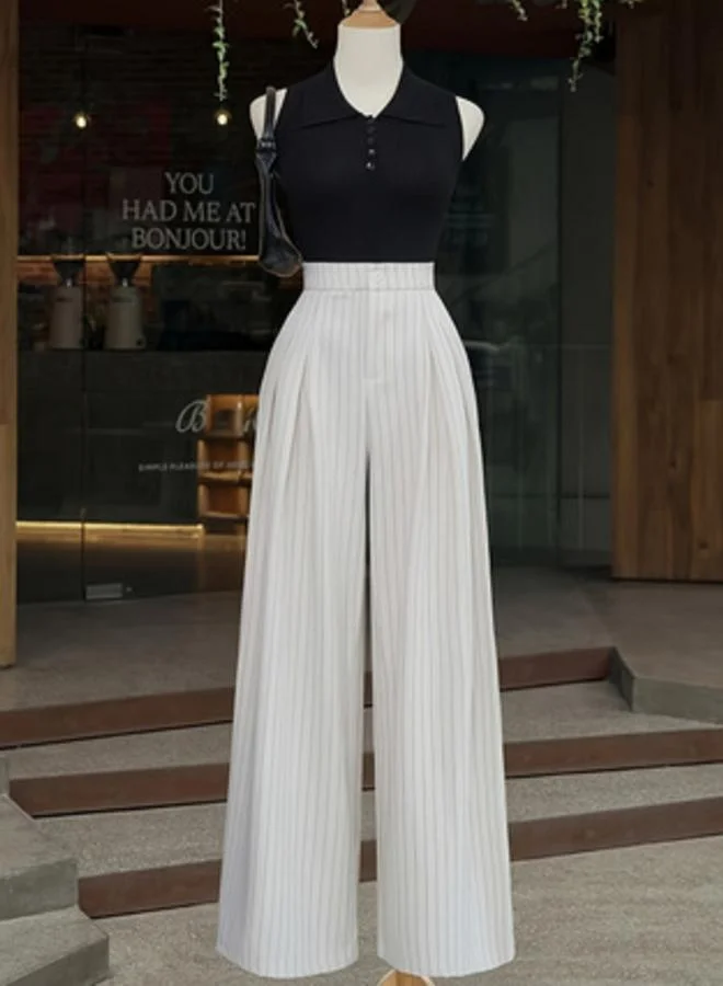 Take Two  White Striped High Rise Wide Leg Pants for Women | Best Price UAE
