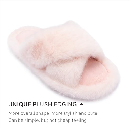 Chantomoo Womens Slippers Memory Foam Fuzzy Cross Band Faux Fur Slippers for Women Gift Pink Size 9 10 8.5 - Image 3