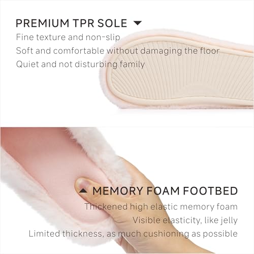 Chantomoo Womens Slippers Memory Foam Fuzzy Cross Band Faux Fur Slippers for Women Gift Pink Size 9 10 8.5 - Image 4