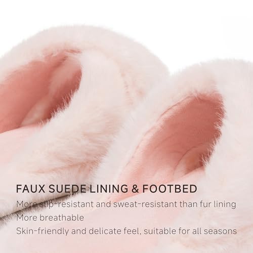 Chantomoo Womens Slippers Memory Foam Fuzzy Cross Band Faux Fur Slippers for Women Gift Pink Size 9 10 8.5 - Image 2