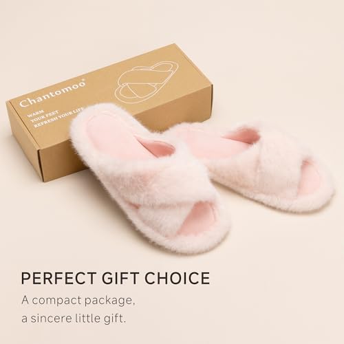Chantomoo Womens Slippers Memory Foam Fuzzy Cross Band Faux Fur Slippers for Women Gift Pink Size 9 10 8.5 - Image 5