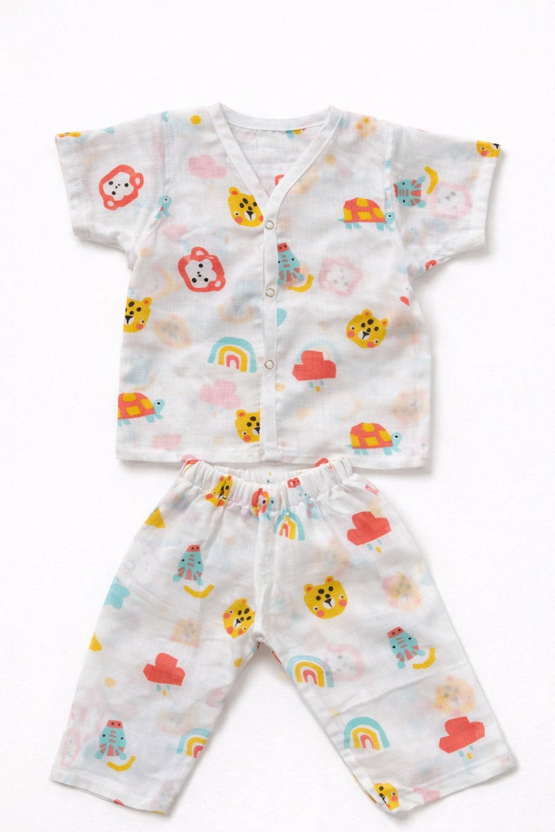 Pack of 5 - Baby Muslin Night Suit Set - Half Sleeve Shirt & Pajama, Soft Cotton Breathable Sleepwear - (6-9 Months) - Image 5