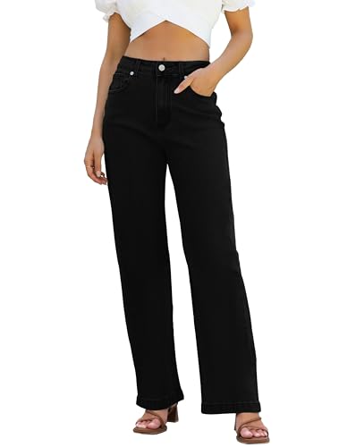 ETTELO Womens Jeans High Waisted Straight Leg Loose Stretchy Lightweight Tummy Control Trendy Jeans for Women 2025 Black - Image 1