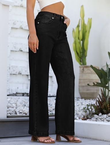 ETTELO Womens Jeans High Waisted Straight Leg Loose Stretchy Lightweight Tummy Control Trendy Jeans for Women 2025 Black - Image 3