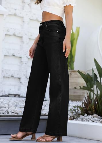 ETTELO Womens Jeans High Waisted Straight Leg Loose Stretchy Lightweight Tummy Control Trendy Jeans for Women 2025 Black - Image 4