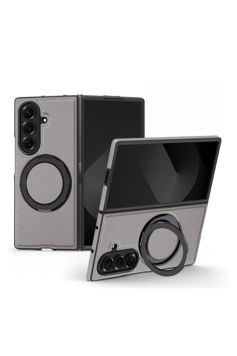 عام غطاء جلدي مناسب لهاتف Samsung Z Fold7 - يتميز بحامل مغناطيسي دوّار 360 درجة، تصميم مقاوم للسقوط، مع حماية شاملة للجهاز