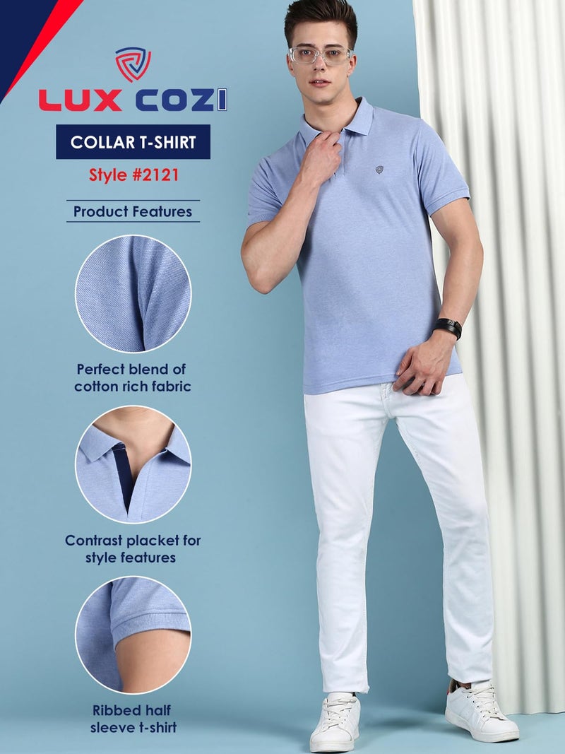 Lux Cozi Men's Pack of 1 Oxford Blue Regular Fit Polo Neck Half Sleeve Solid Casual T-Shirt (Size : Medium)_COZI_2121_OXBLU_M_1PC - Image 2